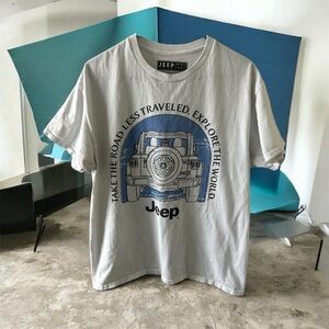 Jeep Graphic T Shirt Men’s Large Explore The World Outdoor Adventure Tee White